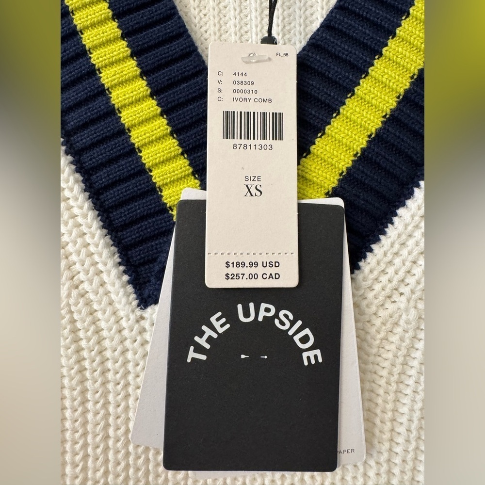 The Upside from Anthropologie Varsity Josie Sweater in Ivory Comb - Sz XS - Picture 6 of 12